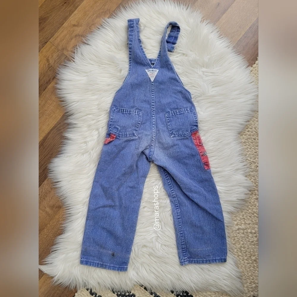 VTG OshKosh B'Gosh Vestbak Denim Set Overalls Red Race Horse